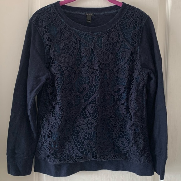 J. Crew Sweaters - J. Crew silk and lace front crewneck sweater